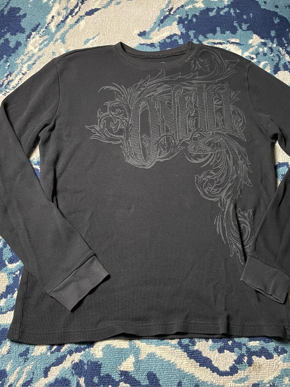 O'Neill Men's Black Long Sleeve Thermal Tee with Subtle Graphic